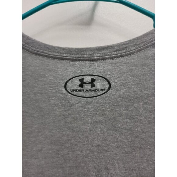 Under Armour Mens T-Shirt Size Medium Gray Graphic Spellout Logo Short Sleeve - Picture 5 of 6